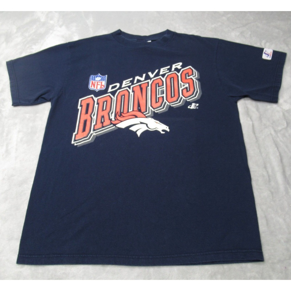 Denver Broncos Shirt Mens Medium Logo Athletic Crewneck Blue USA Made VTG 90s